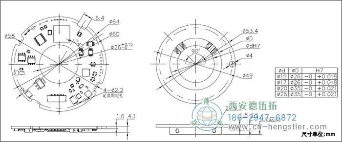 AM64超薄絕對(duì)值編碼器法蘭面參考設(shè)計(jì)和尺寸圖2 (動(dòng)盤螺栓安裝) 德國(guó)hengstler(亨士樂(lè))編碼器